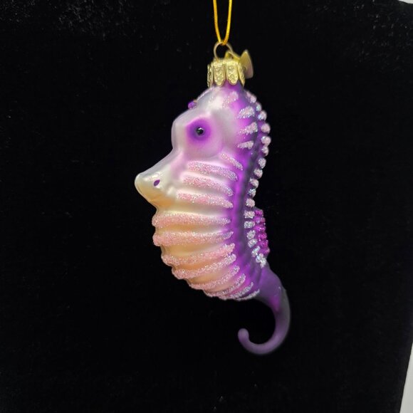 Kurt Adler Seahorse Glass Ornament Purple Glitter Accents & String Hanger 4" - Picture 4 of 8